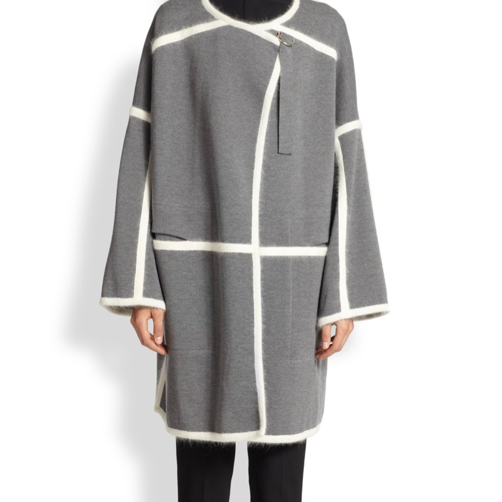 CHLOE Long Grey Wool Angora Cardigan
